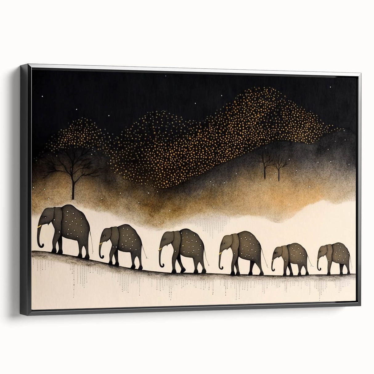 Framed canvas artwork showcasing a vibrant abstract design, viewed from the side, highlighting the sleek black frame and textured surface, perfect for modern decor.
