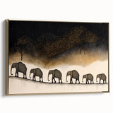 Framed canvas artwork depicting a serene landscape with vibrant colors, presented in a sleek gold frame, perfect for enhancing home decor aesthetics and style.