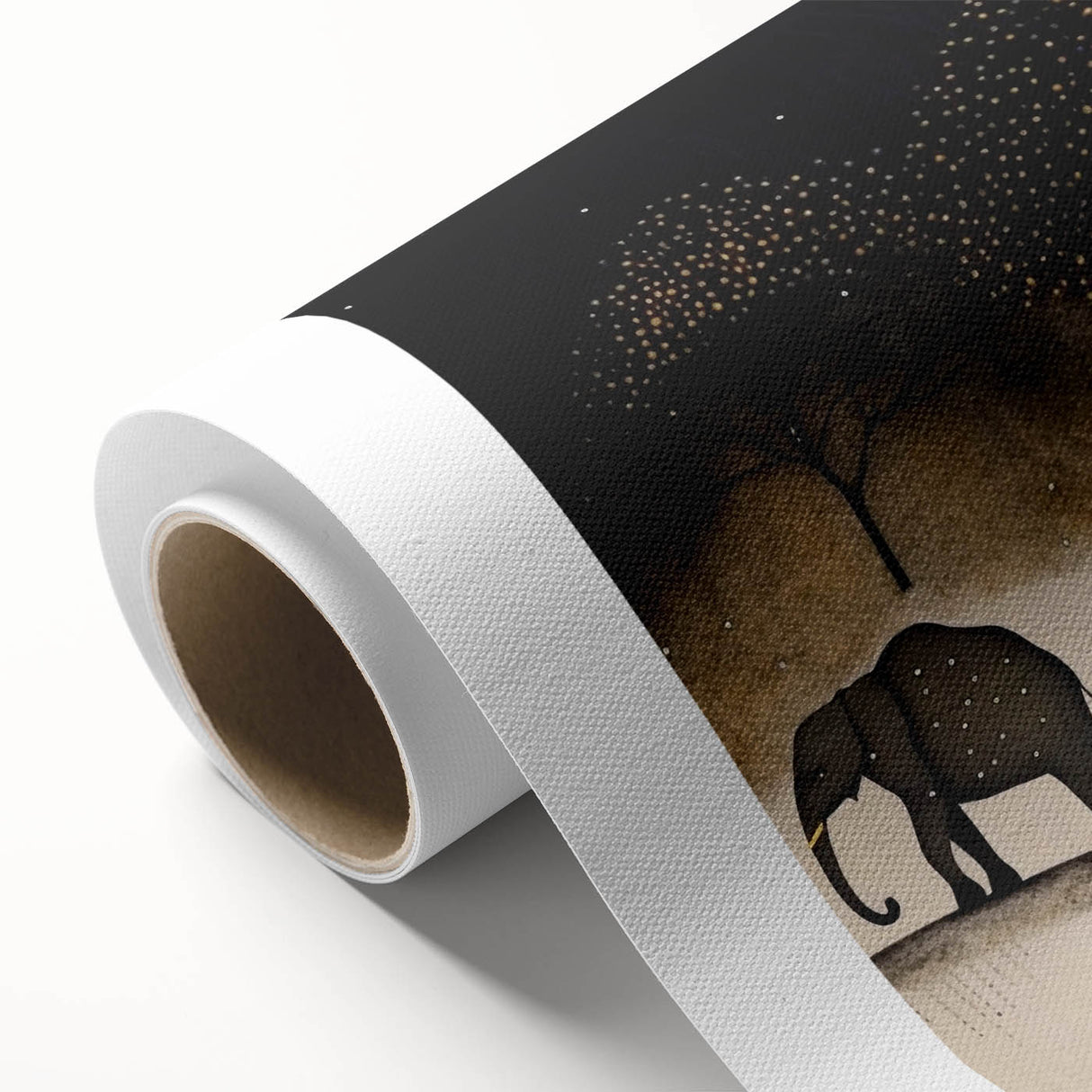 Rolled canvas showcasing vibrant African tribal art with intricate patterns and rich colors, securely packaged in a durable cardboard tube for safe transport and display.