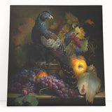 Stretched canvas artwork depicting a vibrant abstract landscape in warm hues, leaning against a textured wall, showcasing modern home decor aesthetics.