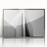 Art deco poster featuring geometric patterns in silver and black on acrylic, ideal for modern art wall decor in a nursery.