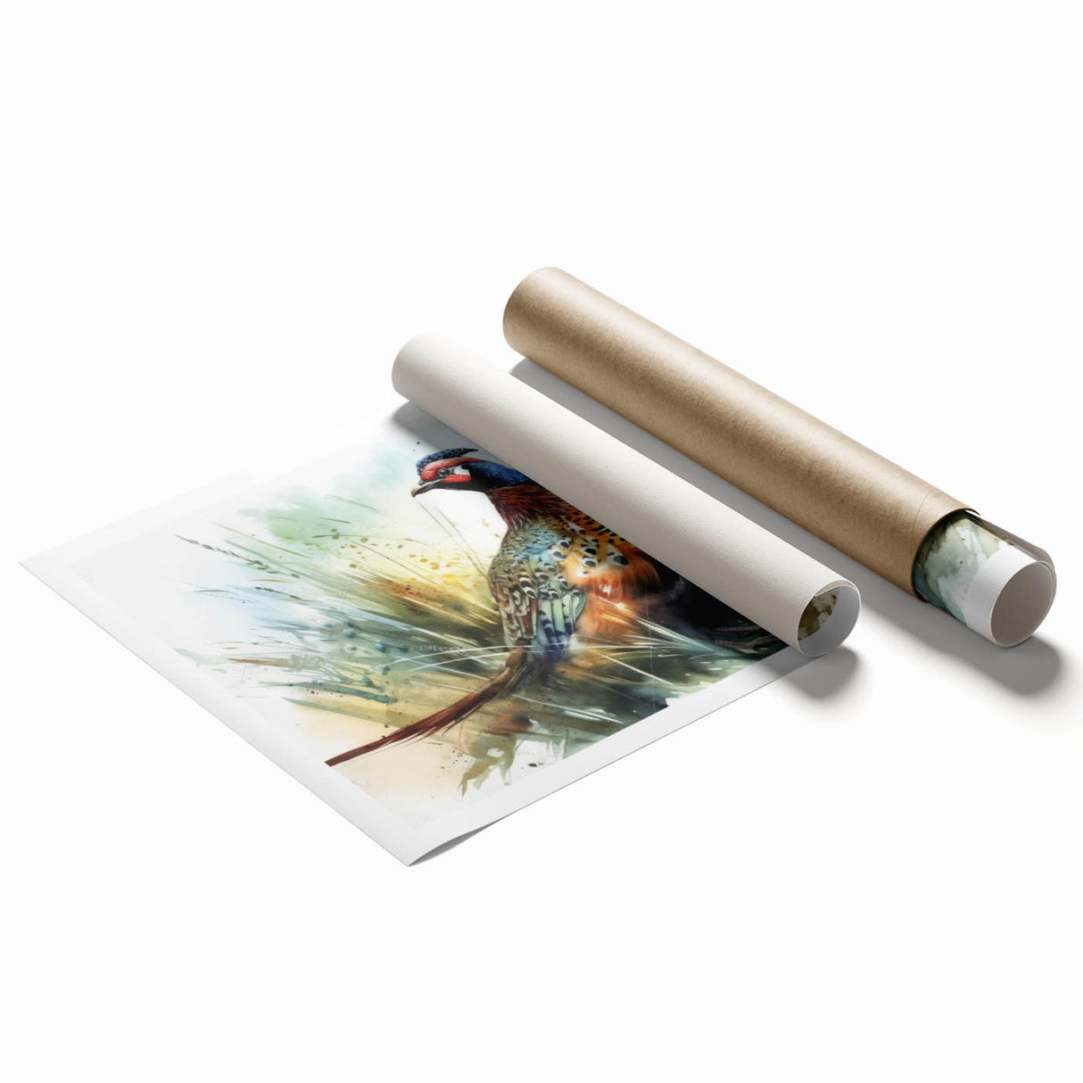 Rolled canvas print showcasing vibrant African tribal art with intricate designs and bold colors, securely packaged in a protective cardboard tube for shipping.