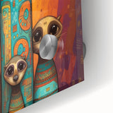 Close-up of a polished acrylic glass piece showcasing a vibrant blue and green abstract design, reflecting light and colors, ideal for modern home decor.