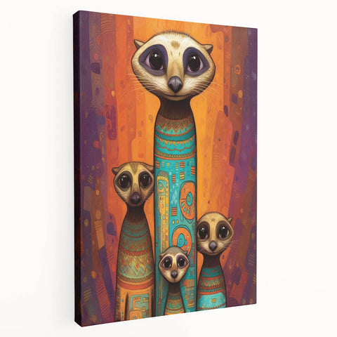 Stretched canvas artwork featuring a vibrant abstract design in bold colors, showcasing a side view with a gallery wrap finish, ideal for modern home decor.