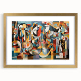 Elegant gold-framed artwork featuring a vibrant abstract painting, enhanced with a textured mat, displayed in a well-lit setting, perfect for home decor.