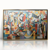 Framed acrylic artwork featuring an elegant gold design, showcasing intricate details and vibrant colors, perfect for modern home decor or office settings.