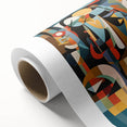 Rolled canvas showcasing vibrant African tribal art with intricate patterns and rich colors, securely packaged in a durable cardboard tube for safe transport.