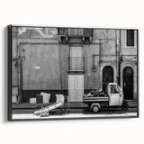 Framed canvas featuring a black and white vintage landscape painting, ideal for bedroom wall art.