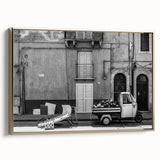 Framed canvas featuring a black and white vintage landscape painting, ideal for bedroom wall art.