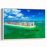 Extra large framed canvas of vintage poster art featuring colorful, abstract designs on a black background.