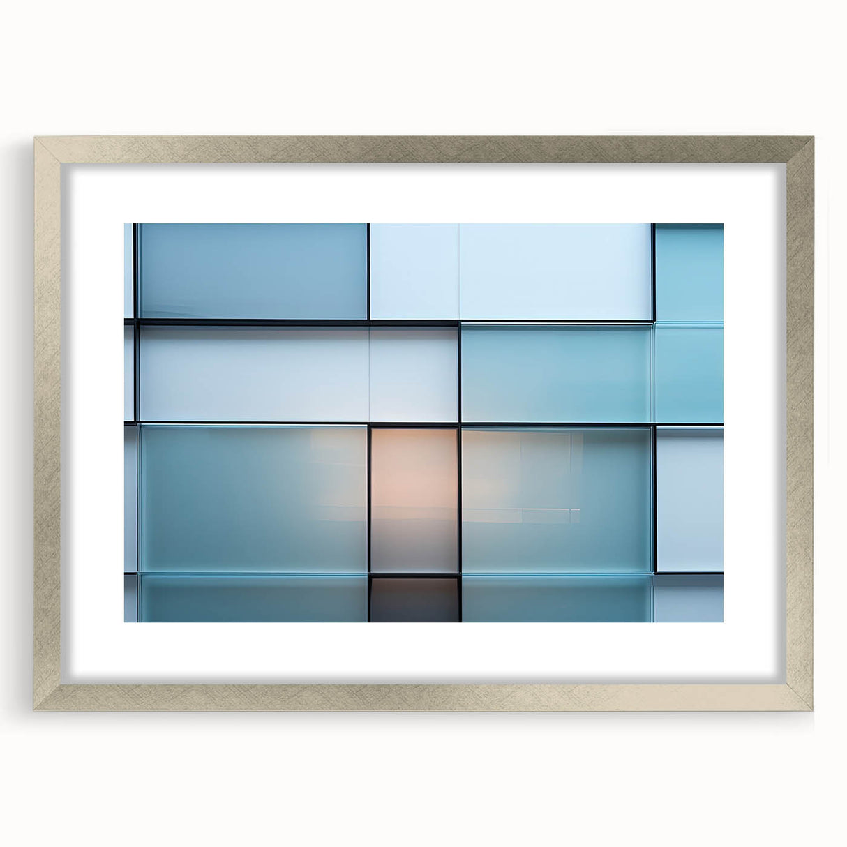Abstract art print featuring swirling blue and silver patterns on a framed canvas, suitable for dining room or bedroom decor.