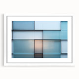 Extra large abstract art print featuring textured swirls in muted gray and blue tones on a white framed canvas.