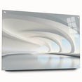 Large abstract wall art on acrylic, featuring swirling blue and gray tones, suitable for bedroom or dining room decor.