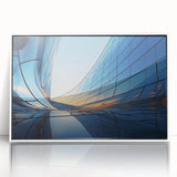 Large art print of a mid-century modernist abstract design in neutral tones on framed acrylic.