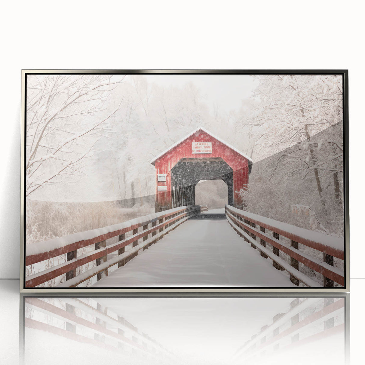 Mid-century modernist art depicting geometric shapes in muted colors on a framed acrylic print.