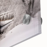 Large abstract wall art in muted earth tones on acrylic glass, mid-century modernist style, ideal for dining room art.