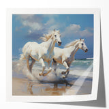 Glossy photo print mockup set displaying vibrant landscape images on a modern wooden desk, accented with natural light for a stylish presentation.