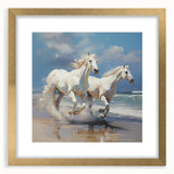 Elegant gold-framed art piece featuring a vibrant abstract painting with a mat border, displayed from the front, perfect for home decor or gallery settings.