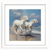 White picture frame with a mat, showcasing a stunning landscape artwork in a gallery setting, ideal for home decor or art exhibitions, enhancing interior aesthetics.