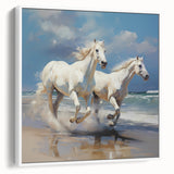 Framed canvas wall art showcasing a serene landscape scene with vibrant colors, placed against a white background, ideal for home decor enhancement.