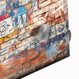 Large abstract wall art in vibrant blue and green tones on acrylic glass.