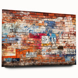 Large abstract wall art in vibrant blue and orange tones on acrylic glass, suitable for bedroom or dining room decor.