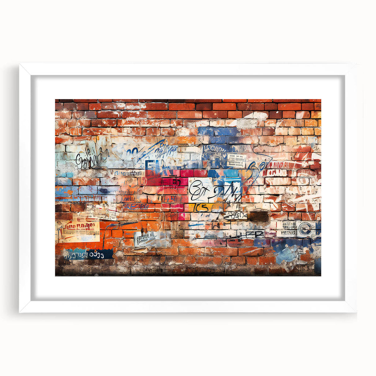 Abstract art print featuring swirling blue and gray tones on a white framed canvas.