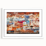 Abstract art print featuring swirling blue and gray tones on a white framed canvas.