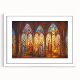 Elegant white frame with a mat, showcasing a vibrant landscape artwork, positioned against a soft gray background, ideal for home decor enhancement.