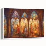 Framed canvas print showcasing a vibrant abstract design in hues of blue and gold, displayed from a side view on a white background, ideal for modern decor.