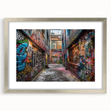 Textured abstract art print in muted gray and blue tones on a framed canvas, ideal for modern bedroom ambiance.