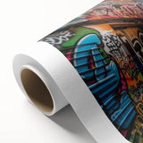 Art deco poster of a geometric pattern in pastel shades on rolled canvas, ideal for nursery wall art.