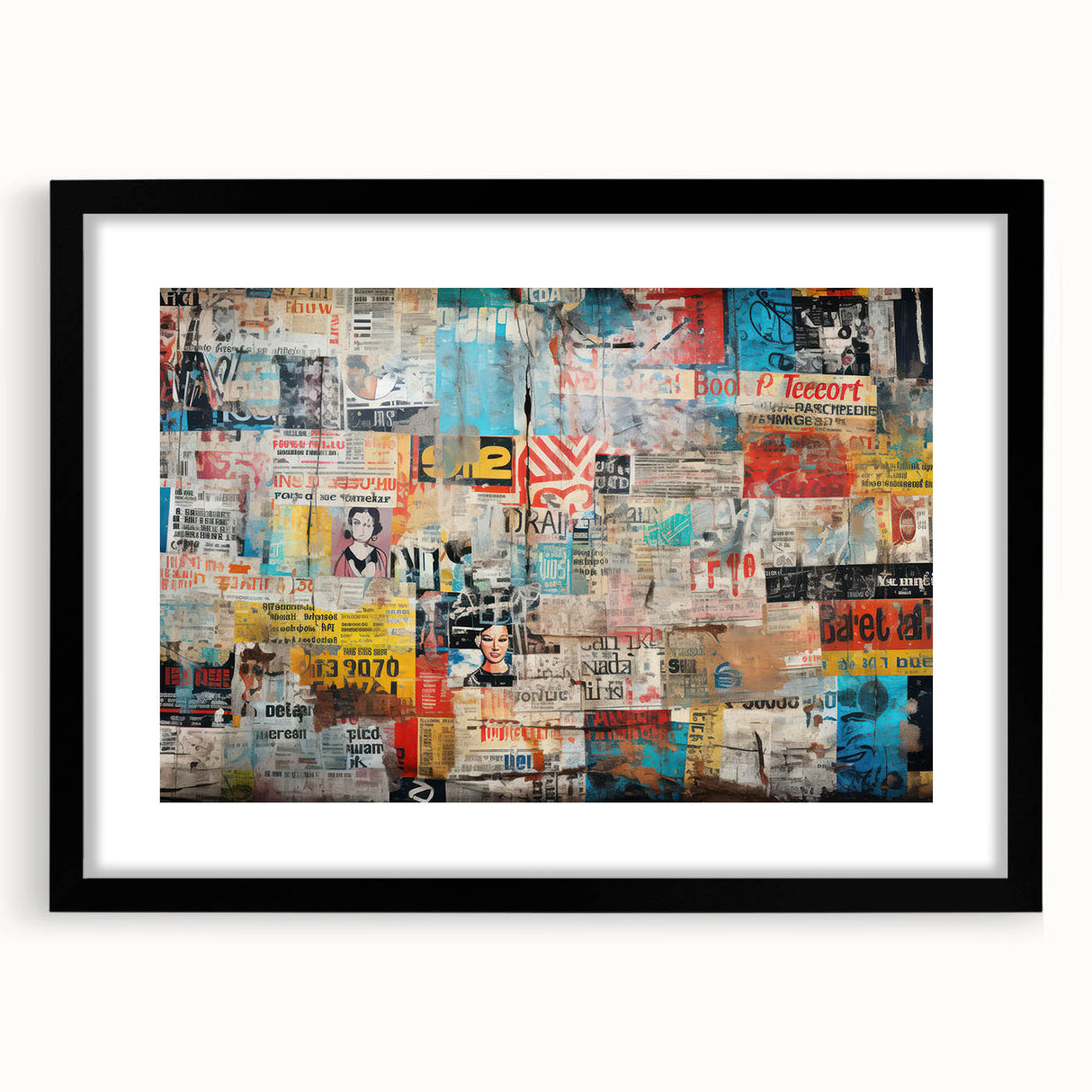 Extra large abstract art print with vibrant, colorful textures on a black framed canvas, suitable for living room decor.