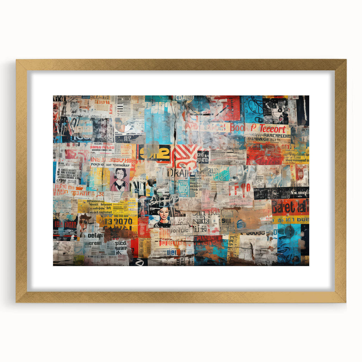 Extra large abstract art print with textured swirls in gold and white, framed, ideal for living room decor.