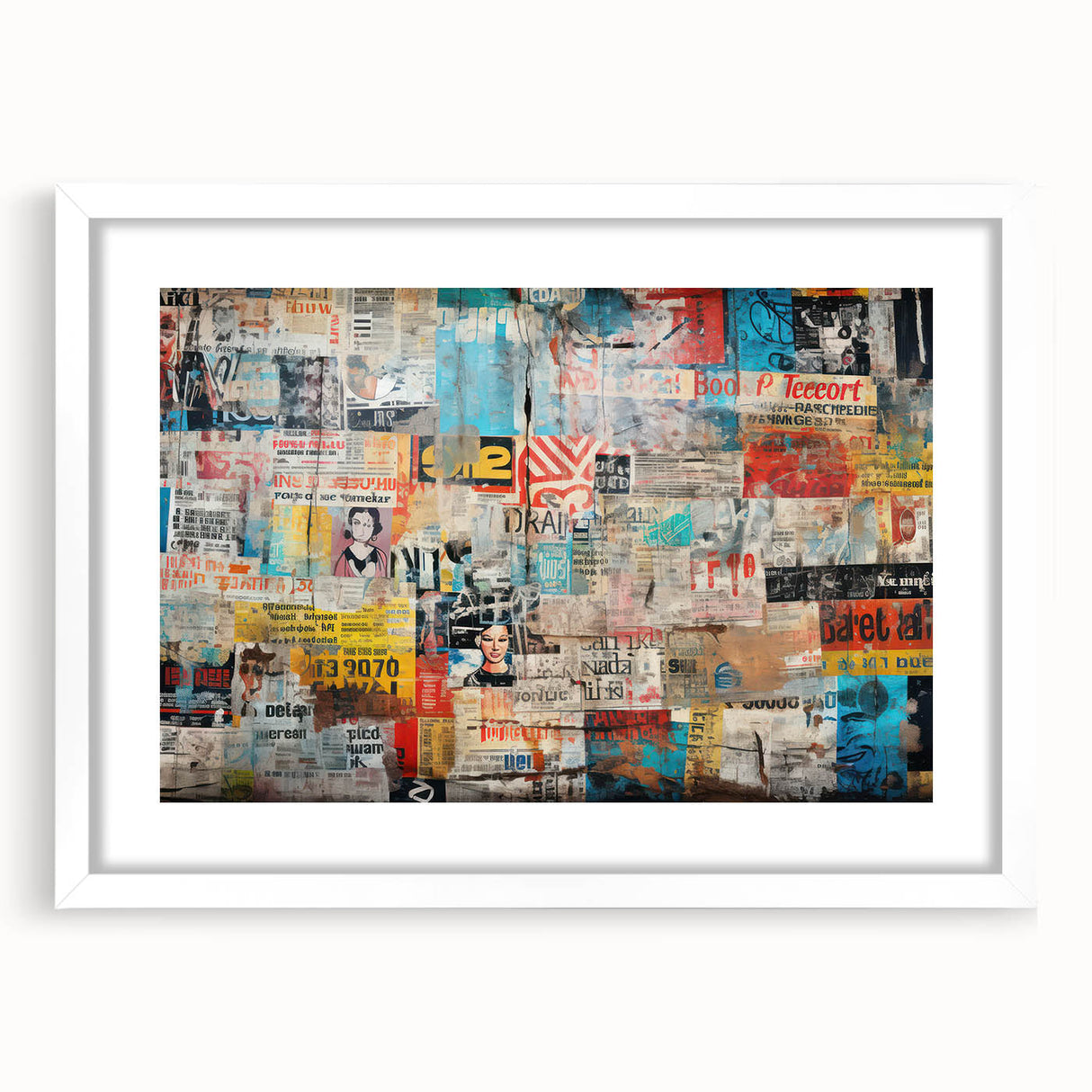 Abstract art print featuring swirling blue and gray tones on a white framed canvas, suitable for dining room decor.