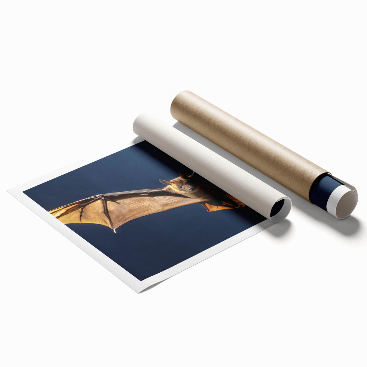 Rolled print showcasing vibrant African-inspired wall art design with intricate patterns, securely packaged in a protective cardboard tube for easy transport.
