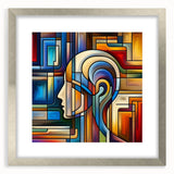 Silver-framed artwork featuring a colorful abstract design, displayed in a modern mat with a clean, elegant front view, ideal for enhancing contemporary home decor.