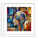 White picture frame with a mat, showcasing a beautiful artwork, viewed from the front. Ideal for home decor or gallery display, enhancing any interior space.