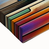 Close-up of a stretched canvas print showcasing vibrant African tribal artwork, highlighting intricate patterns and textures, ideal for home decor.