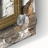 Large abstract wall art in vivid orange and blue tones on acrylic, perfect for dining room ambiance.