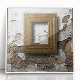 Art deco poster featuring geometric shapes in muted gold and navy, framed acrylic, ideal for nursery wall decor.