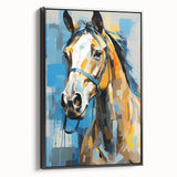 Framed black canvas showcasing a vibrant abstract art piece, emphasizing bold colors and dynamic shapes, ideal for modern home decor and artistic expression.