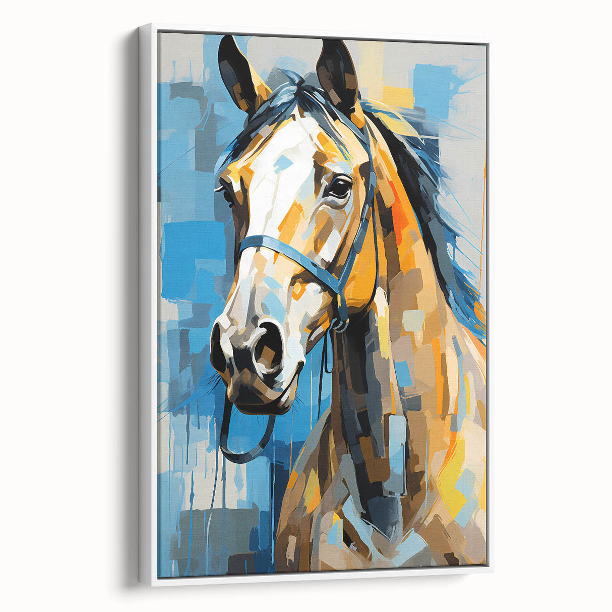 Framed canvas print showcasing a serene landscape with vibrant colors, viewed from a white side angle, perfect for home décor and art enthusiasts.