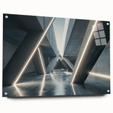 Large abstract wall art on acrylic glass, featuring swirling blue and silver patterns.