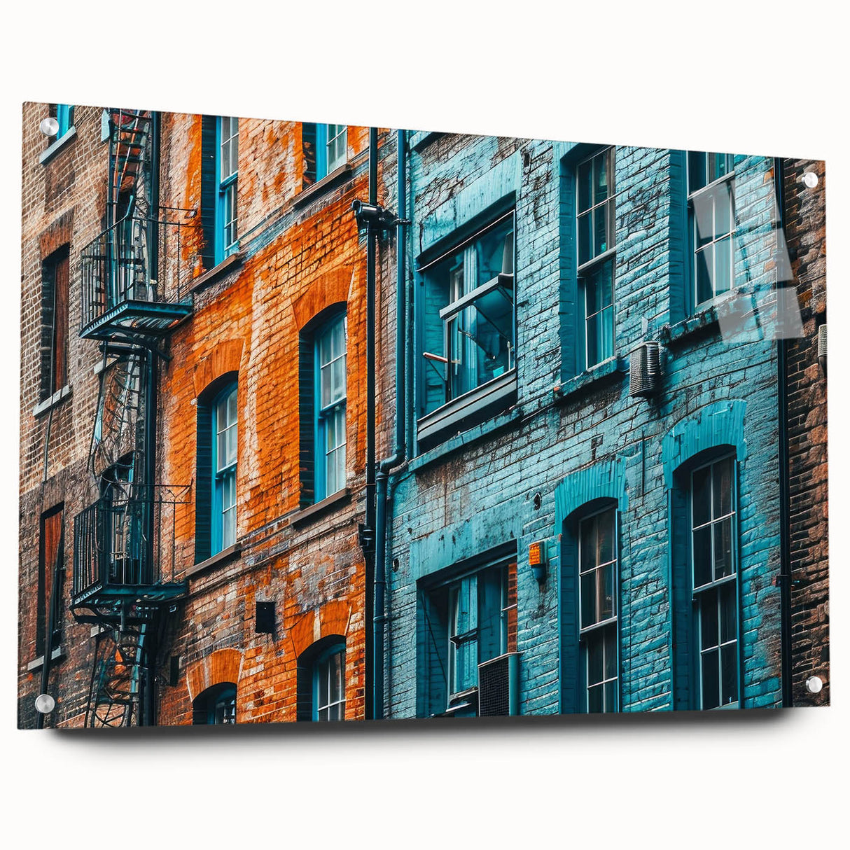 Large abstract wall art in swirls of blue and gray on acrylic glass, ideal for modern bedroom or dining room decor.