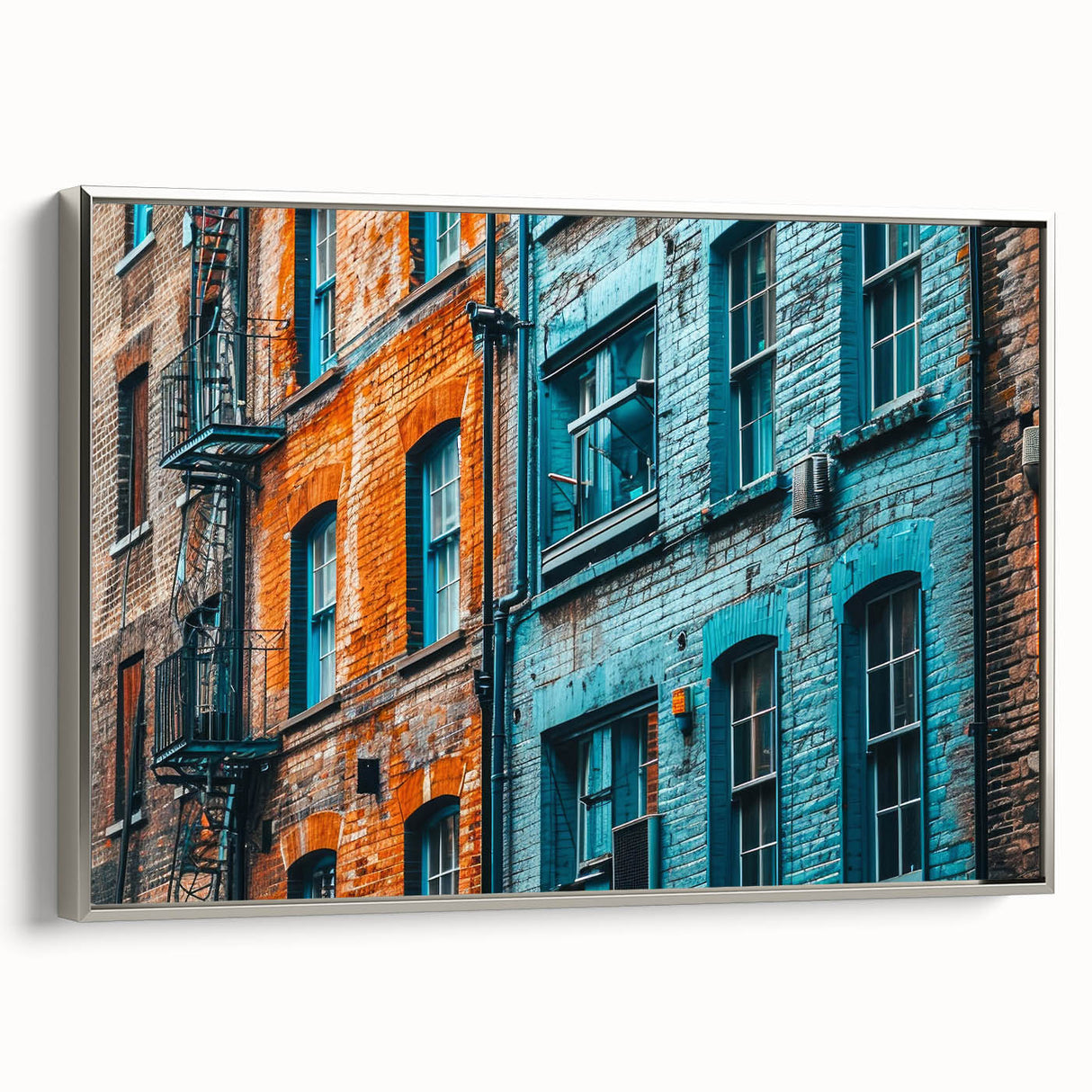Framed canvas depicting a vintage landscape painting with muted earth tones, ideal for living room decor.