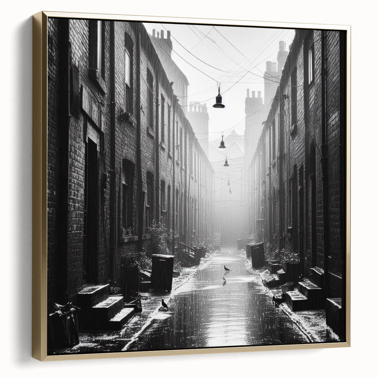 Framed canvas landscape painting in muted silver and gold tones, ideal for bedroom wall art.