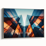 Vintage poster art of a colorful abstract design in vibrant hues, printed on a large framed canvas.