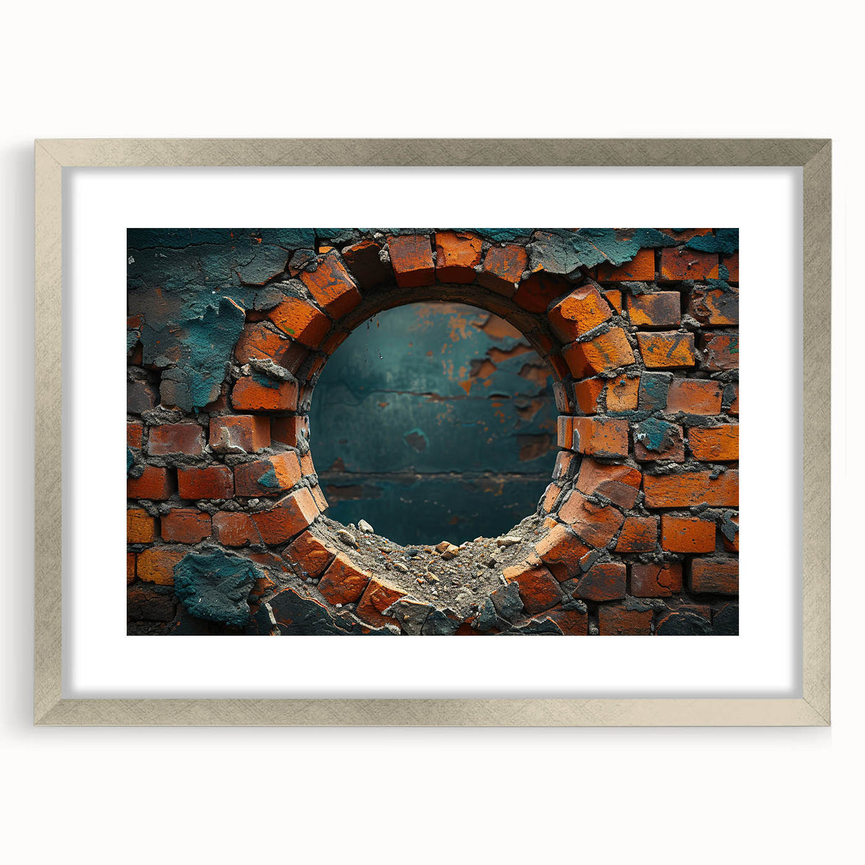 Textured abstract art print in silver frame, featuring dynamic swirls in monochrome shades.