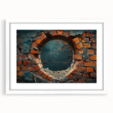 Abstract art print featuring swirling blue and gray tones on a white framed canvas.